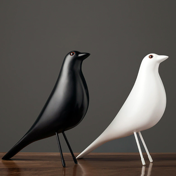 Wooden eames scandi bird ornament - Black, White 