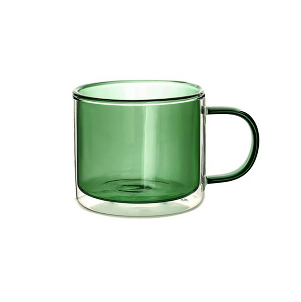 Modern double wall coloured glass tea and coffe mugs - green
