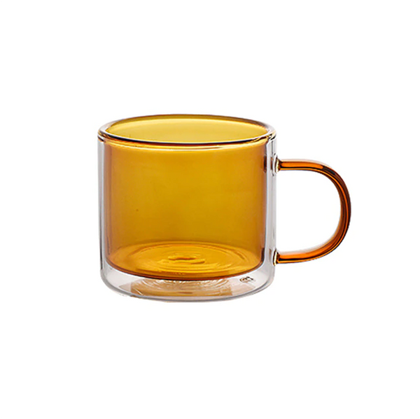 Modern double wall coloured glass tea and coffe mugs - brown