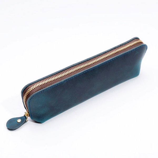 Handmade premium leather pen pencil case - Black, Brown, Green, Blue, Red
