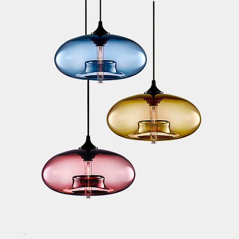 Contemporary Coloured Glass Oval Pendant Lights -