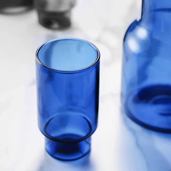 Modern Stylish Geometry Coloured Glass Water Tumblers - 350ml - Grey, Blue, Orange, Clear
