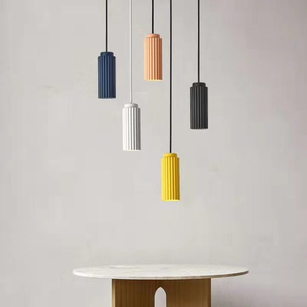 Contemporary Fluted Colour Pendant Lights - Black, White, Blue, Yellow & Pink