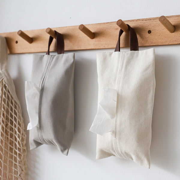 Contemporary & Stylish Canvas Hanging Tissue Storage Bag - Grey & Beige