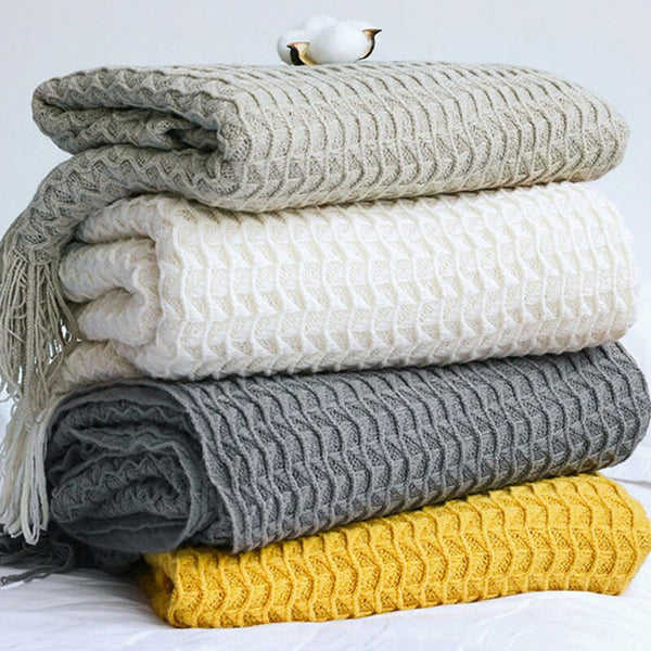 Super Soft Ribbed Colour Throws - Medium, Large - Grey, White, Beige