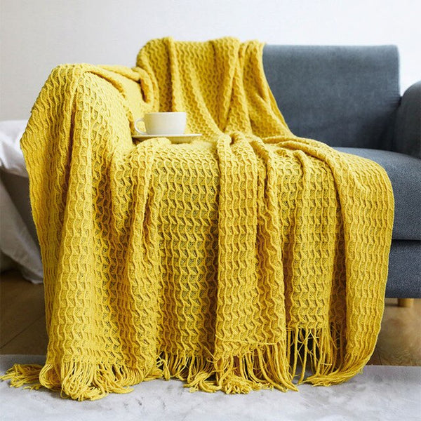 Super Soft Ribbed Colour Throws - Medium, Large - Yellow, White, Beige