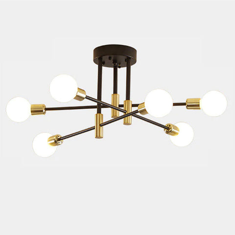 Short Sputnik Mid Century Style Chandelier Light - Black & Gold