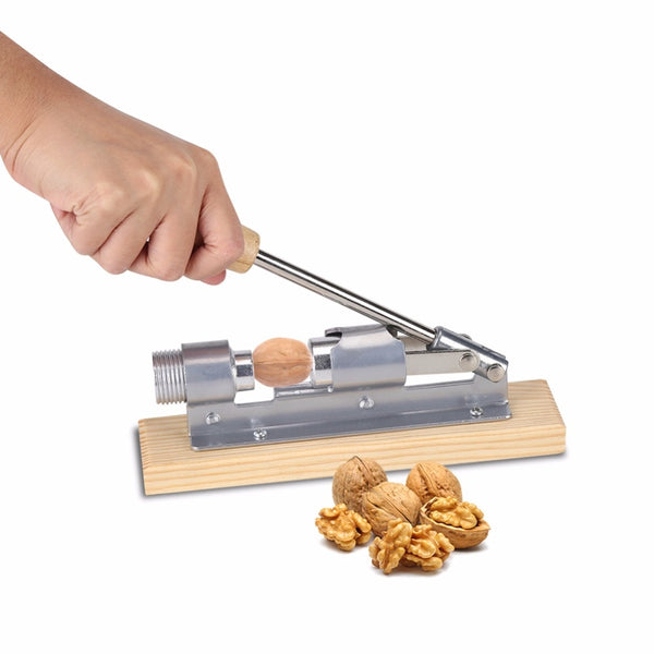 Stainless steel and wood heavy duty nut cracker