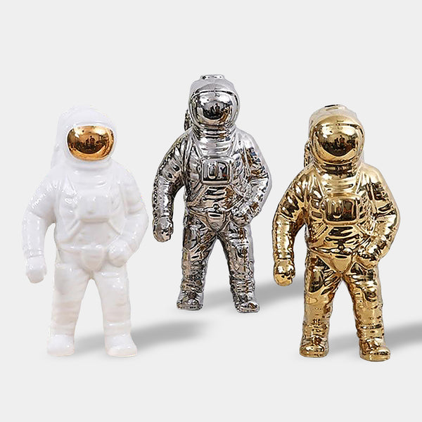 Starman astronaut ceramic vase - white, silver, gold - Small, Large