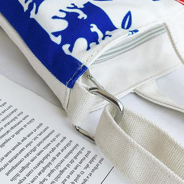 White Rabbit Canvas Shopper Tote Bag - Red and Blue Graphics