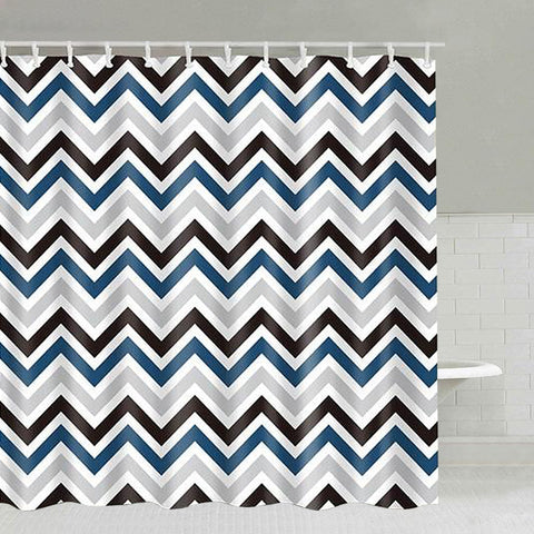 Modern stylish graphic zig zag shower curtain - Black, Blue, Grey