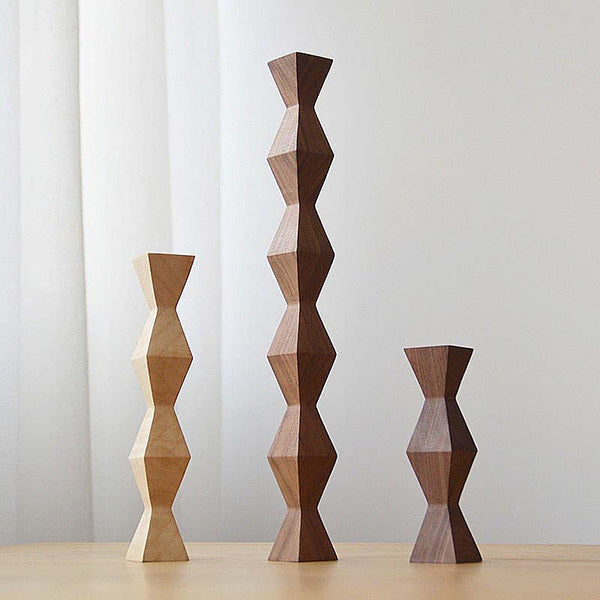 Mid-Century Modern Geometric Wooden Columns - Walnut, Maple