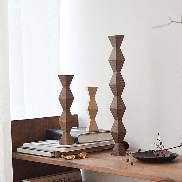 Mid-Century Modern Geometric Wooden Columns - Walnut, Maple