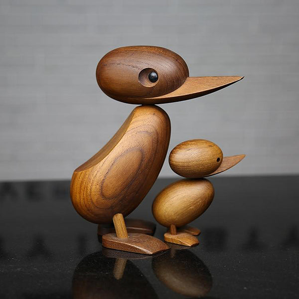 Mid Century Modern Wooden Duck And Duckling - Teak