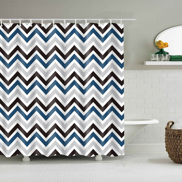 Modern stylish graphic zig zag shower curtain - Black, Blue, Grey