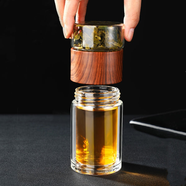 Modern glass portable double wall travel tea infuser water bottle
