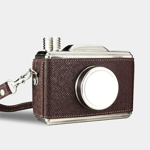 Vintage stainless steel camera hip flask