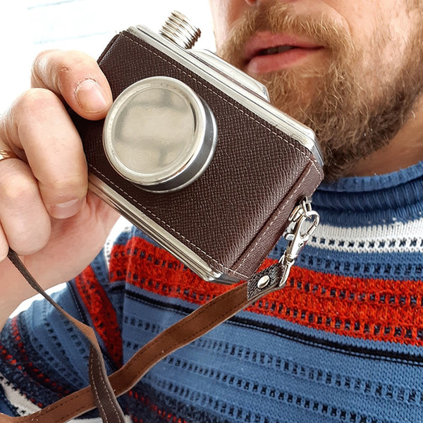 Vintage stainless steel camera hip flask