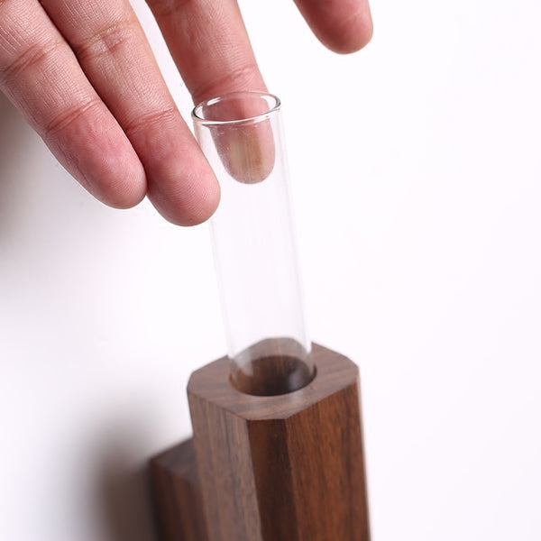 Contemporary wooden wall vases with glass test tube