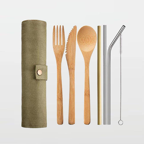 Bamboo wood reusable eco cutlery sets - Knife, Fort, Spoon, Straw