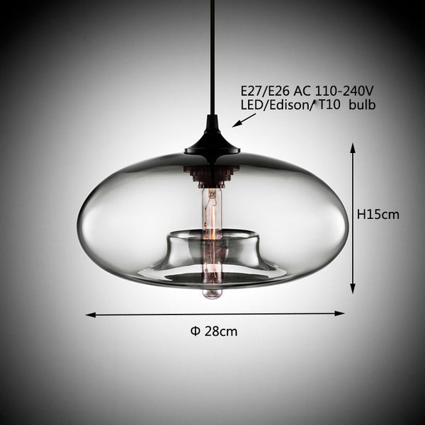 Contemporary Coloured Glass Oval Pendant Lights - Grey