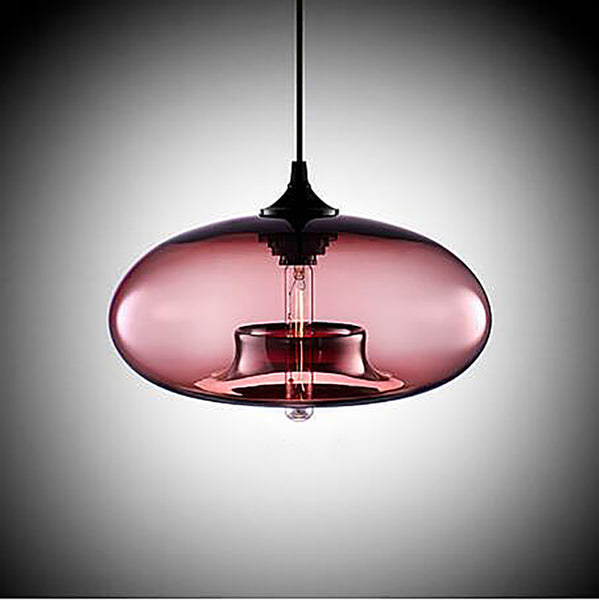 Contemporary Coloured Glass Oval Pendant Lights - Pink