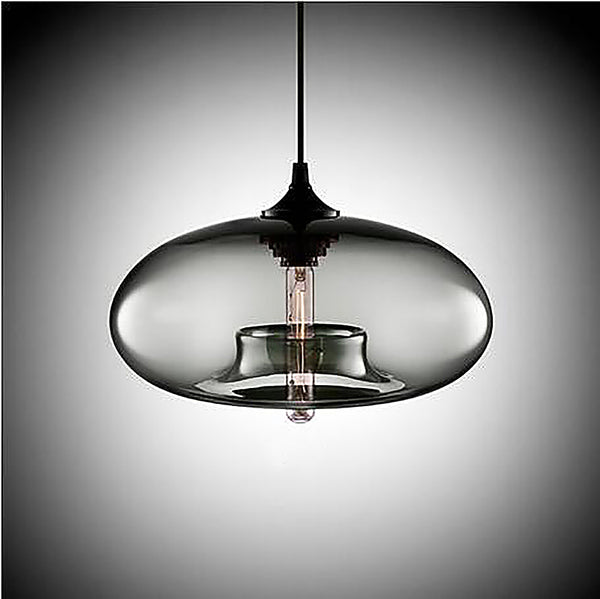 Contemporary Coloured Glass Oval Pendant Lights - Grey