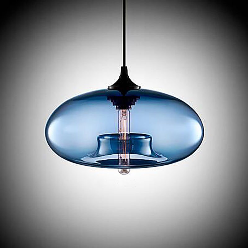 Contemporary Coloured Glass Oval Pendant Lights - Blue