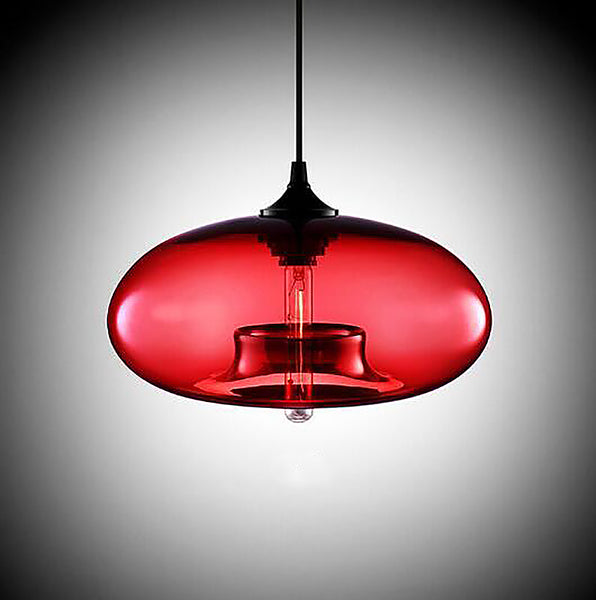 Contemporary Coloured Glass Oval Pendant Lights - Red