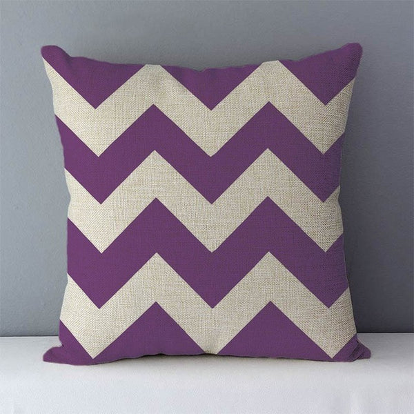 Modern Geometric Zig Zag Linen Cushions - Purple - 45cm