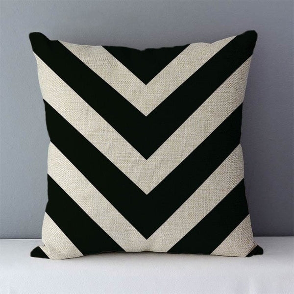 Modern black and white graphic geometric cotton linen cushions