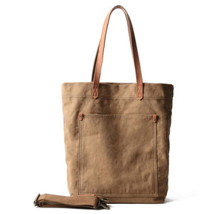 Canvas and leather premium shopper tote bag - Grey, Khaki, Off White