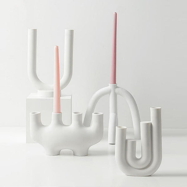 White ceramic modern abstract candle holder