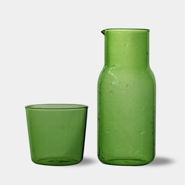 Modern 500ml Glass Carafe & Tumbler Set -Green, Orange, Blue, Grey