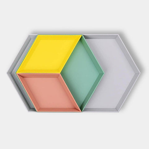4 piece modern modular geometric plastic colour serving & trinket tray set