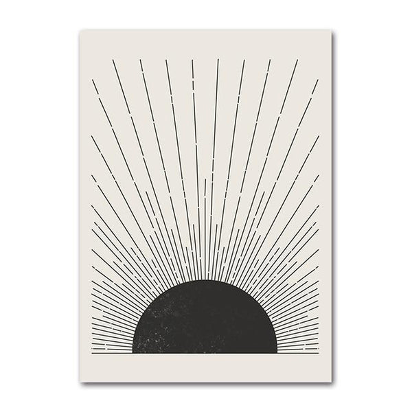 Black and White Graphic Sun Art Prints - Mid Century Style