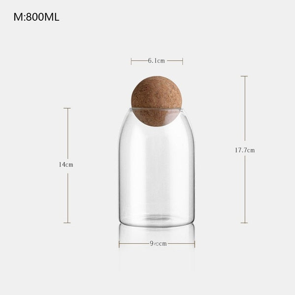 Modern Kitchen Cork Ball Glass Storage Jars - Small, Medium, Large