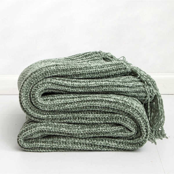 Modern Retro Ribbed Tassel Throws - Green Blanket