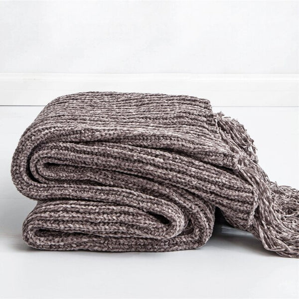 Modern Retro Ribbed Tassel Throws - Brown Blanket