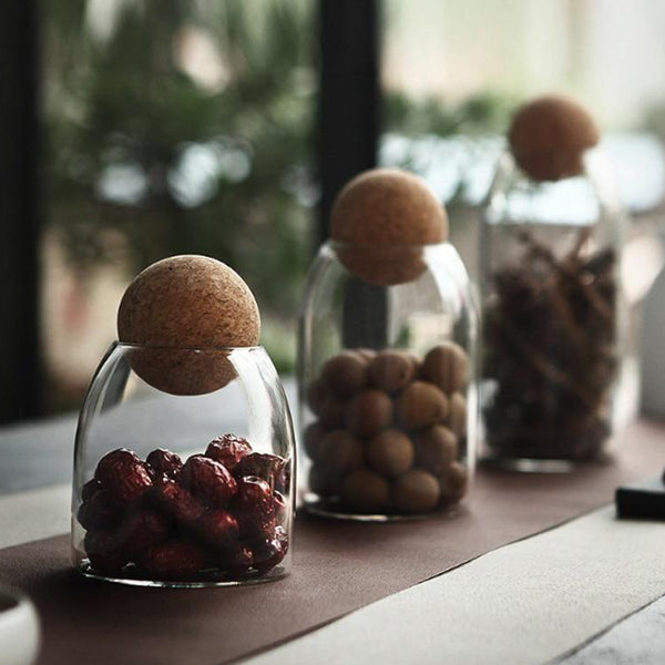 Modern Kitchen Cork Ball Glass Storage Jars - Small, Medium, Large