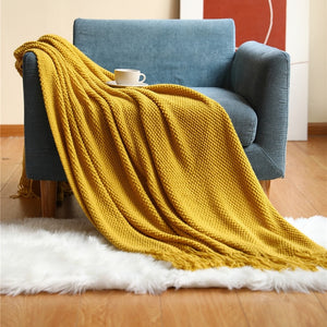 Modern soft colour corn grain tassel blanket throws - yellow