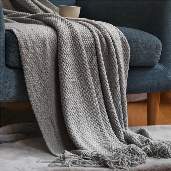 Modern soft colour corn grain tassel blanket throws - grey