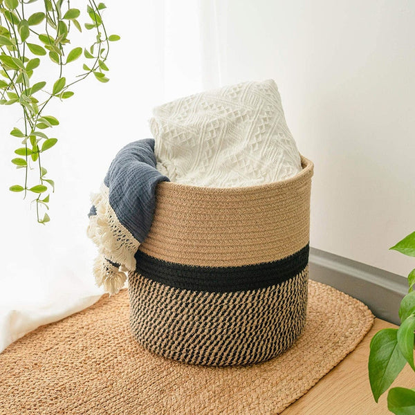 Natural rope storage baskets - plant pot -brown, black, white, grey