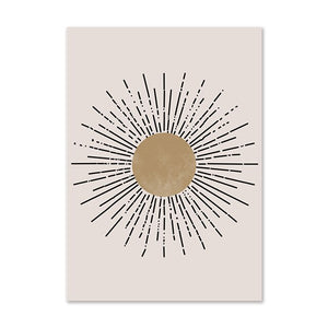 Modern Black & Gold Graphic Sun & Moon Art Prints - Mid Century Style