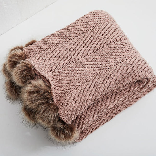 Contemporary Chunky Knit Chenille Throws - Grey, White, Beige, Pink