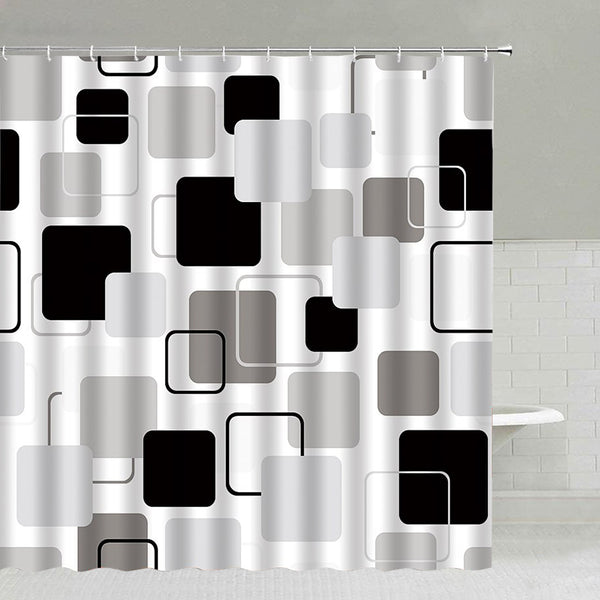 Modern retro graphic black and white shower curtain