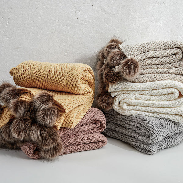 Contemporary Chunky Knit Soft Chenille Throws - Grey, White, Beige, Pink