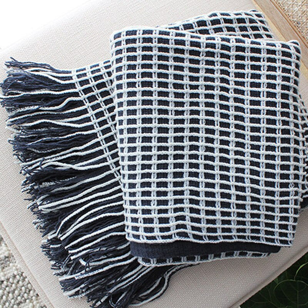 Contemporary waffle chenille tassel throw - Black & White - Bed, Sofa