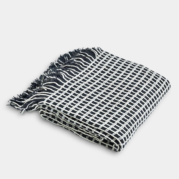 Contemporary waffle chenille tassel throw - Black & White - Bed, Sofa