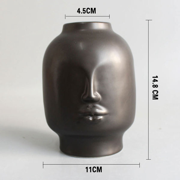 Contempoary Matte Ceramic Head Vase - Black, White